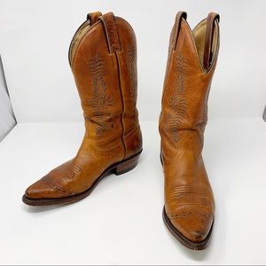 Boulet Tan Leather Embroidered Cowboy Boot 7.5
